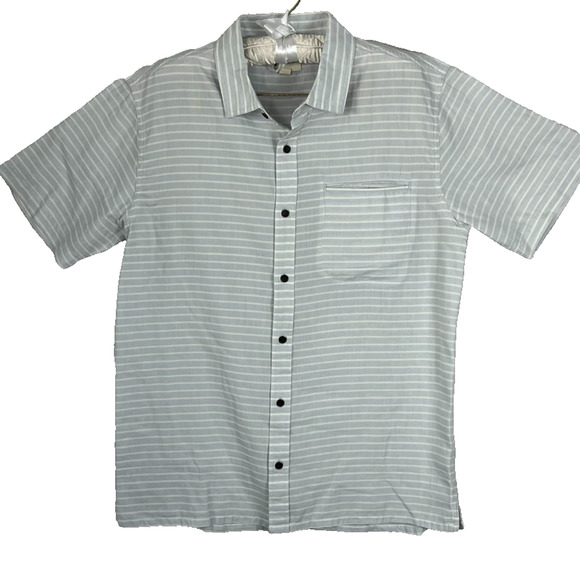 Pact Shirt Men's Size L Blue Striped Button Up Short Sleeve Organic Cotton - Picture 1 of 8